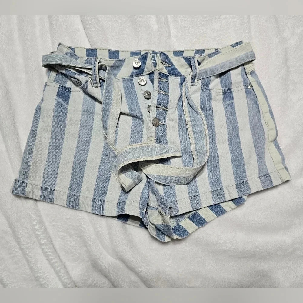 Rewash Super High Rise Vintage Reunion Striped Denim Shorts, Size 11/30, EUC!